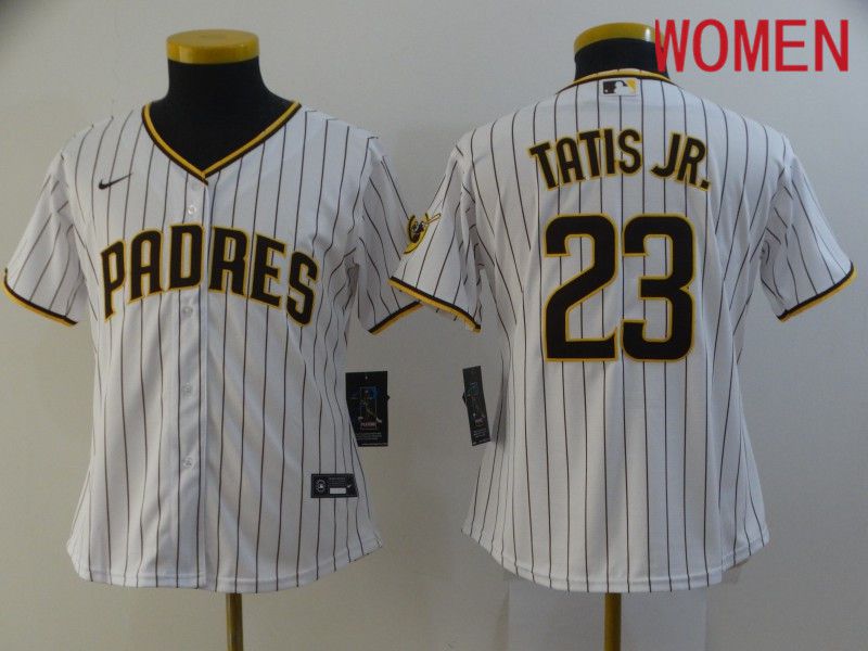 Women San Diego Padres #23 Tatis jr White stripe Game 2021 Nike MLB Jersey->women mlb jersey->Women Jersey